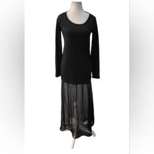 Black Long Sleeve Maxi Dress with Chiffon Transparent Skirt